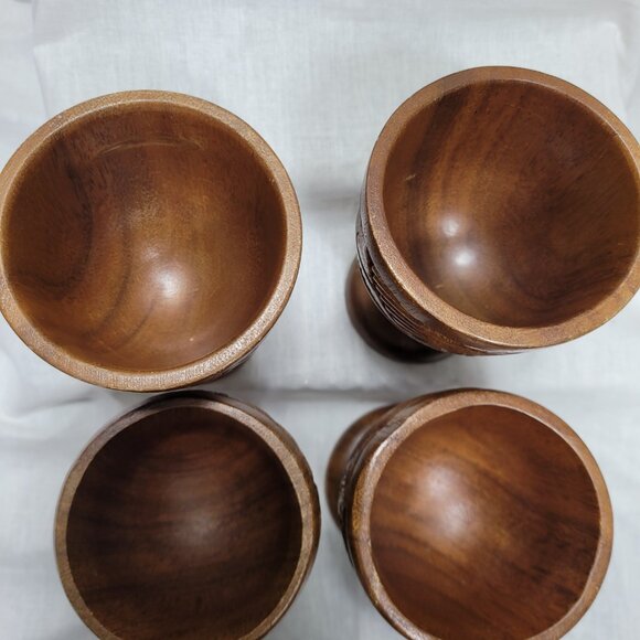 Vintage Lot Hawaiian Monkey Pod Wood Goblet's & bowls Tiki Hand Carved Artisan - Picture 2 of 14